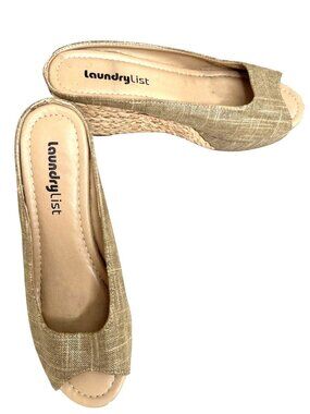 Laundry List Womens Linen Woven Wedge Sandals Natural Beige Size 7